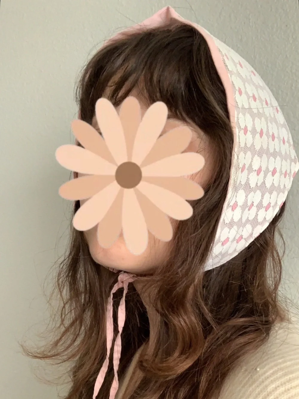 Vintage 60s 70s Pink & White Daisy Floral Bandana Headkerchief Headscarf